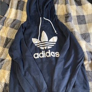 Adidas Men's Dark Blue Hoodie with White Logo
